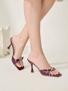 CUCCOO CHICEST 女士方头细高跟中跟鞋，优雅休闲舒适，一脚蹬设计，适合办公室、通勤、约会、派对、婚礼等场合。 - 酒紅色 - 查看 6