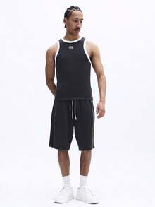 SUMWON Men Ribbed Tank Top And Drawstring Shorts Matching Set Summer Casual Crew Neck Sleeveless Two Piece Outfit - Grey - View 8