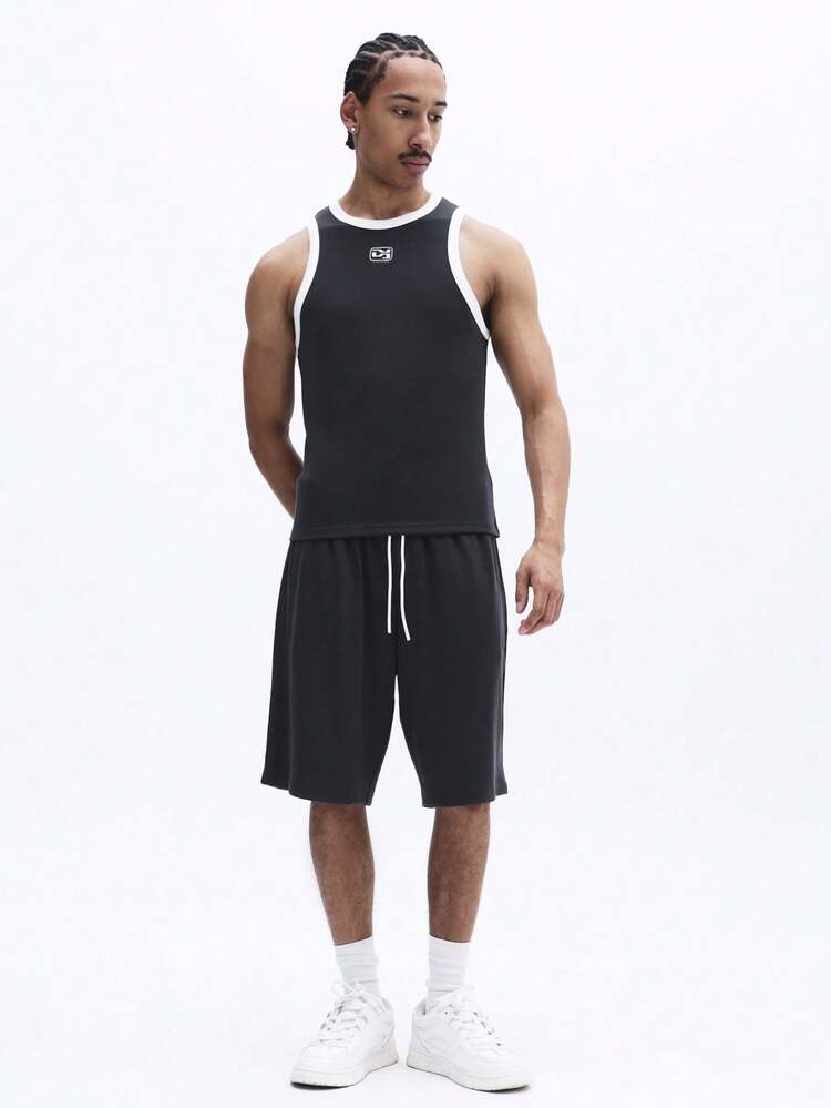 Ribbed Tank Top With Drawstring Shorts Set