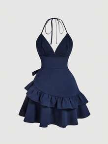 SHEIN MOD 女士海星饰边系腰露背迷你连衣裙 - 藏蓝色 - 查看 4