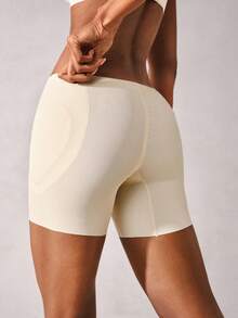 女士无缝加垫塑身内裤，丰臀、紧致腹部，薄丝滑冰纤维，带泪珠泡沫垫 - 杏色 - 查看 2