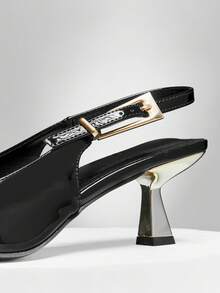 SHUZIA Tacones de salón con punta puntiaguda, tacón de gatito y hebilla con baño de metal, inspirados en diseñadores, elegantes y cómodos para el Día de San Valentín - Negro - Ver 5