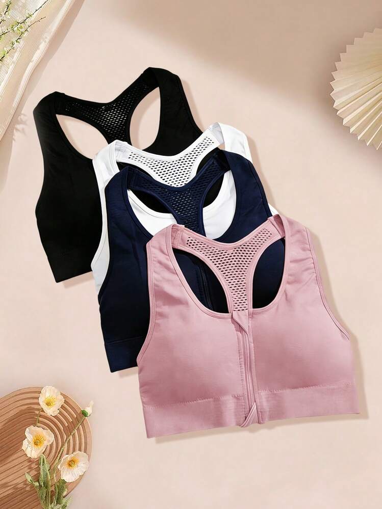 4 piezas Sujetador deportivo con aros y cremallera frontal, sujetador sin tirantes para entrenamiento, camiseta de compresión para yoga, prenda moldeadora, cintura elástica plana con compresión, sujetador abdominal moldeador antichoque, prenda moldeadora transpirable para correr. - Multicolor - Añade 5