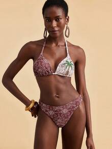 Travachic 女士夏季沙滩椰树串珠吊带比基尼套装 - 彩色 - 查看 4