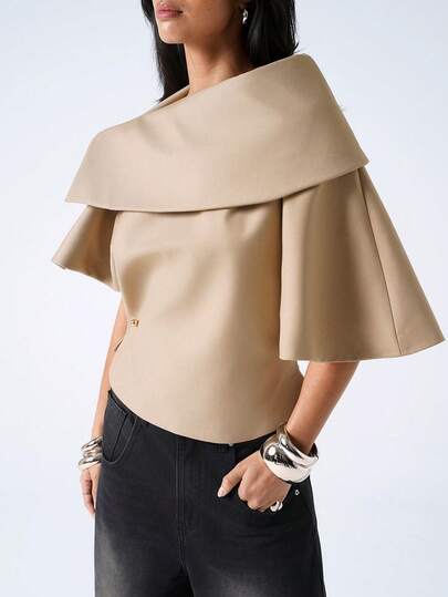 LYSMO Women's Elegant Solid Color Oblique Shoulder Lightweight Jacket, Autumn