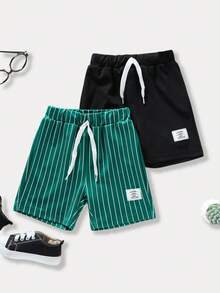 SHEIN Casuvi Kids Young Boy's Summer Casual Waist Tie Patch Detail Shorts - Multicolor - View 1