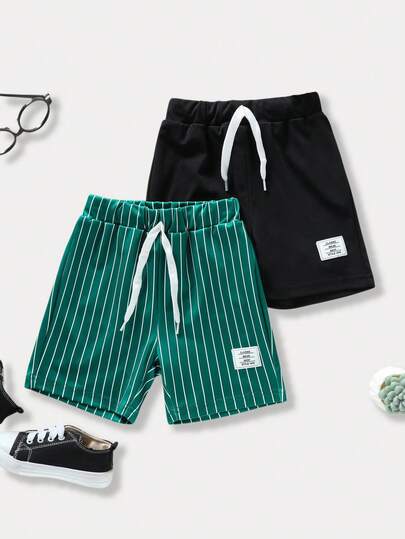 SHEIN Casuvi Kids 男童夏季休闲腰带贴布细节短裤