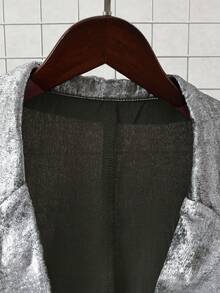 GlowEve CURVE Áo blazer tay ngắn chất liệu vải dệt kim bóng mượt phủ bạc dành cho nữ cỡ lớn, thời trang đầu xuân. - Bạc - Xem 3