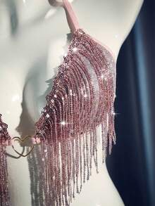 MidnightGlam 2pcs Women's Sequin Tassel Sexy Lingerie Set - Pink - View 3