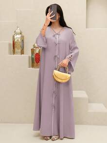 Yasmyna Đầm dài truyền thống Ả Rập dáng rộng, tay chuông, trang trí nơ dành cho nữ. - Bụi tím - Xem 7