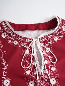 GlowEve 女士印花系领宽松休闲中长连衣裙 - 紅色 - 查看 5