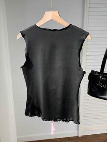 Comfortcana Women's Summer Casual Vacation & Commute Sweetheart Neck Chest Ruched Contrast Lace Twist Slim Fit Camisole Sexy Summer Top Lace Up Top Tie Up Top - Black - View 2