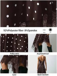Maija 早春吊带波点蕾丝拼接女士吊带裙，适合情人节派对 - 棕色 - 查看 3