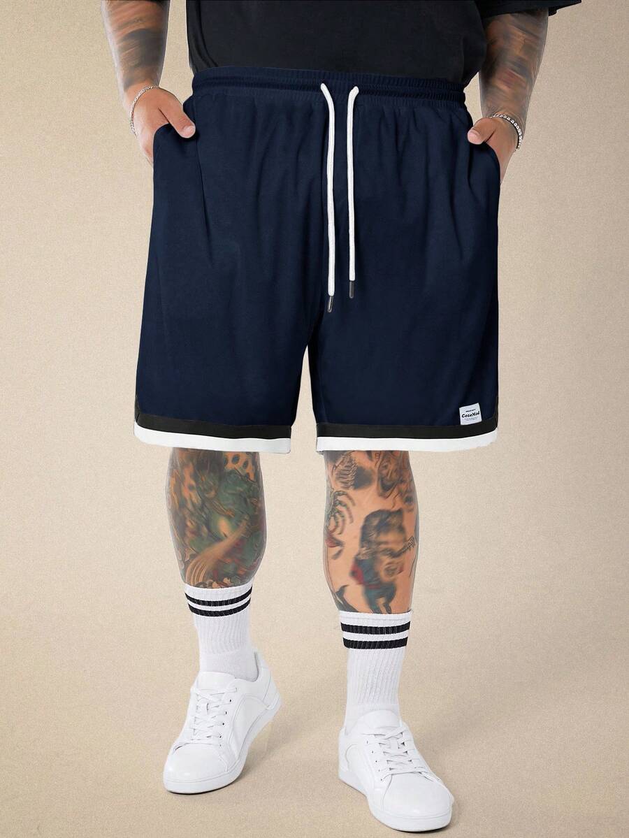 EASEVO Pantalones cortos rectos holgados de cintura media con cordón, de punto, talla grande, adecuados para el verano y el uso diario - Azul Marino - Ver 1