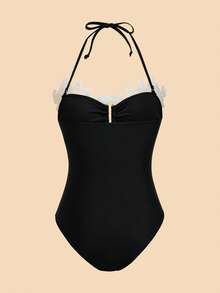 Travachic Women's Black One-Piece Swimsuit, Elegant Flower Summer For Beach, Holiday, Pool Party, Vacation Outfits, Y2k Casual Decorative - Multicolor - View 2