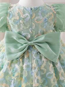 SHEIN Glamorique Kids 女婴花童伴娘礼服，婚礼，花童，优雅，3D玫瑰，生日派对，派对表演，适合正式场合 - 綠色 - 查看 5