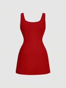 SHEIN MOD Plus Size Women's Rhinestone Embellished Shiny Elegant Pink Mini Dress, Suitable For Valentine's Day, Birthday Party - Red - View 2