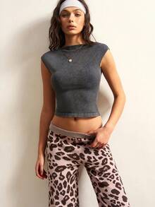 VARSIVA Women's Ribbed Knit Backless Fitted Cropped Sports T-Shirt - Black - View 12