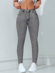 Flexra Plus Size Women Casual Elastic Fitted Black Denim Jeans - Light Grey - View 4