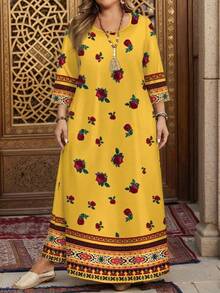 EMERY ROSE 女士休闲简约长袖修身连衣裙，复古花卉印花 - 彩色 - 查看 3