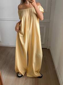 DAZY Women's Casual Loose Wide Leg Ruffle Sleeve Jumpsuit, Suitable For Summer Vacation - Yellow - View 4