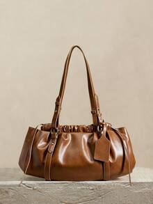 SHECARRY Bolso de hombro minimalista y versátil de color marrón con estilo retro - Marrón - Ver 2