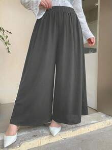 Dazy Plus Quần ống rộng màu trơn, cỡ lớn, thích hợp cho kỳ nghỉ. - Màu xám đen - Xem 4