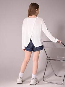 Áo thun dài tay màu trắng dáng casual dành cho nữ, áo mùa hè, thiết kế đa năng phù hợp cho thể thao, hoạt động ngoài trời, trường học và mặc hàng ngày. - trắng - Xem 3
