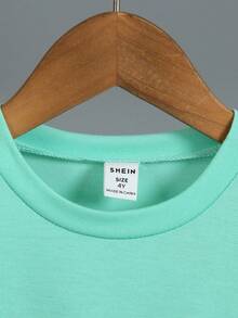 SHEIN 2pcs/Set Young Boy Letter Print Round Neck Short Sleeve T-Shirt And Shorts, Casual Outfit, School, Campus, College Summer Holiday - Green - View 4