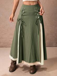 ROMWE Fairycore Mint Green Casual Skirt For Women ,Petite Women - Dark Green - View 9