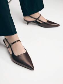 Mnmlis Ladies Fashion Back Strap Comfortable Kitten And Shoes - Coffee Brown - View 11