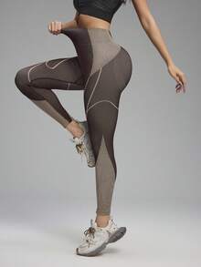 Innovista Contrast Stripe High Waist Seamless Leggings - Khaki - View 4