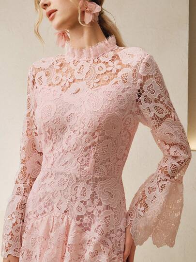 Anewsta 女士优雅褶皱下摆收腰多层蕾丝长袖连衣裙，适合春季、新年、派对、婚礼、时尚、优雅、正式、工作、感恩节、毕业典礼、圣诞节、节日、情人节等场合。