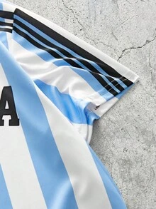 EVRINFINITE 阿根廷国家足球队球衣T恤 - 轻盈透气的圆领T恤，印有阿根廷队队徽和文字，条纹设计，是足球迷的理想之选，夏季足球球衣 - 彩色 - 查看 3