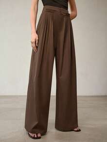MOTF PREMIUM SPRING & SUMMER RUCHED WIDE LEG HIGH WAIST SLIMMING CASUAL TROUSERS, FASHIONABLE AND VERSATILE FOR WORK AND DAILY WEAR - Mocha Brown - View 5
