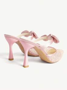 CUCCOO CHICEST Women Shoes Autumn New Mesh Yarn With Bow Stiletto Heels Pointed Toe Embroidered Shoes - Pink - View 5
