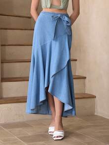 Selenza 女士休闲裹身牛仔迷你裙，夏季 - 藍色 - 查看 1