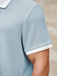 ResortEase Plus Size Men's Solid Color Short Sleeve Polo Shirt, Fashionable For Summer - Baby Blue - View 4