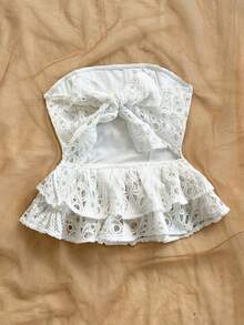 Soleia Áo croptop nữ thanh lịch, phong cách bohemian, nhiệt đới, không dây vai, xếp nếp, thích hợp cho các dịp thường ngày, đi nghỉ mát, đám cưới trên bãi biển, lễ tốt nghiệp, tiệc brunch, ngày lễ Thánh Patrick, kỳ nghỉ xuân, lễ Phục sinh, lễ hội âm nhạc. Thích hợp cho mùa Thu/Đông. - trắng - Xem 2