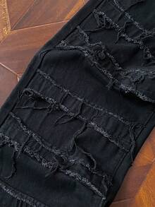 StoneGrade Quần Jeans Nam Ống Thẳng Có Viền Xù Quần Jeans Rộng Trơn Dài Rộng Thùng thình Màu Đen Trơn Quần Cargo Đã Giặt, Dành Cho Chồng, Quà Tặng Bạn Trai Đi Chơi Đi Làm Đi Làm Đường Phố, Grunge - màu đen - Xem 7