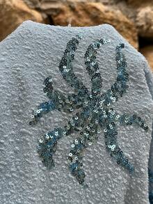 Aloruh 女士优雅性感V领串珠刺绣修身迷你沙滩度假连衣裙 - 淺藍色 - 查看 10