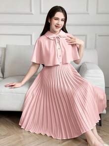 SHEIN Set Gaun Tanpa Lengan Berlipit dan Selendang Pesta Elegan untuk Remaja Perempuan - Berwarna merah muda - View 5