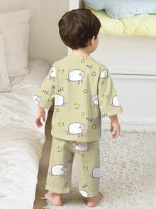 2件套男婴休闲宽松印花圆领上衣和裤子睡衣套装 - 彩色 - 查看 2