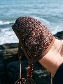 LYSMO Women's Summer Vacation Beach Sequin Halter Bikini Set - Brown - View 7