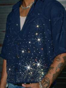 AXEPEAK Áo Polo nam dáng rộng đính đá lấp lánh - Xanh đậm - Xem 6