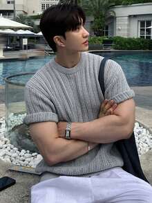 DAZY Men's Short Sleeve Ribbed Knit Top In Grey, Summer - Grey - View 2