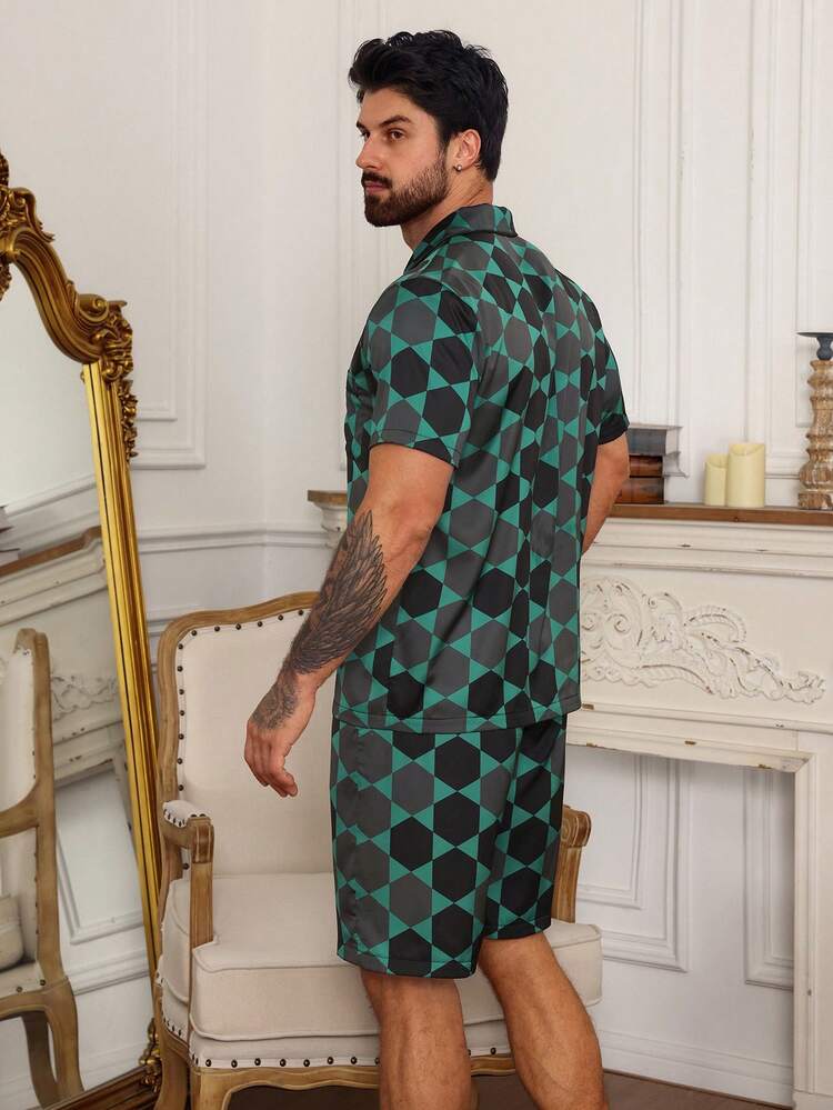 Men's Summer Short Sleeve Top And Shorts Floral Pajama Set