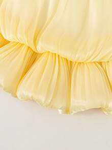SHEIN Gaun Tanpa Lengan Motif Bunga Warna Kuning Pucat Lucu untuk Bayi Perempuan Musim Panas, Gaun Pesta Elegan Mengembang dengan Pita dan Hem Berumbai untuk Liburan - Kuning - View 6