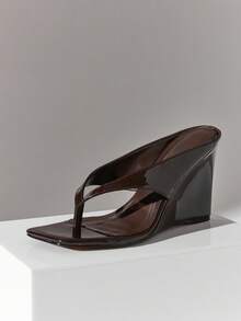 SHUZIA Sandal đế xuồng xỏ ngón thoải mái dành cho nữ - Màu nâu Sô-cô-la - Xem 4