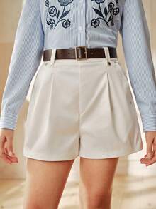 Anewsta Girls' Casual Versatile White Shorts With Belt, Spring/Summer - White - View 2